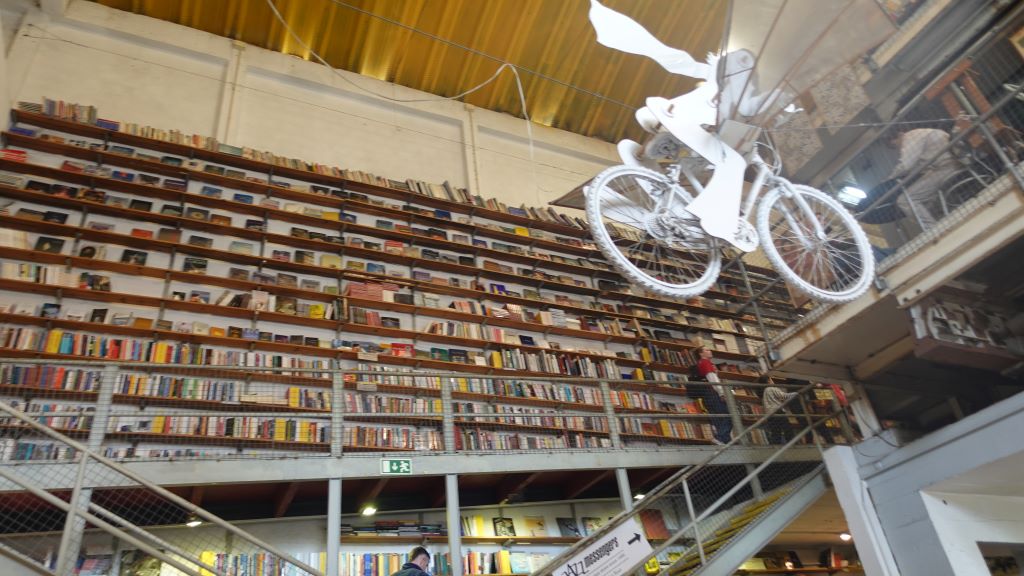 Rad-Kunst - Radfahrer unter der Decke des Buchladens