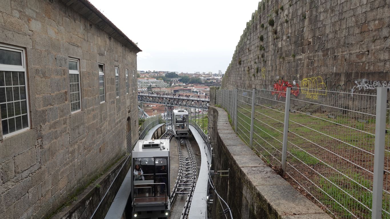 Blick auf die Standseilbahn Funicular dos Guindais: Verbindung zwischen Oberstadt und Ribeira