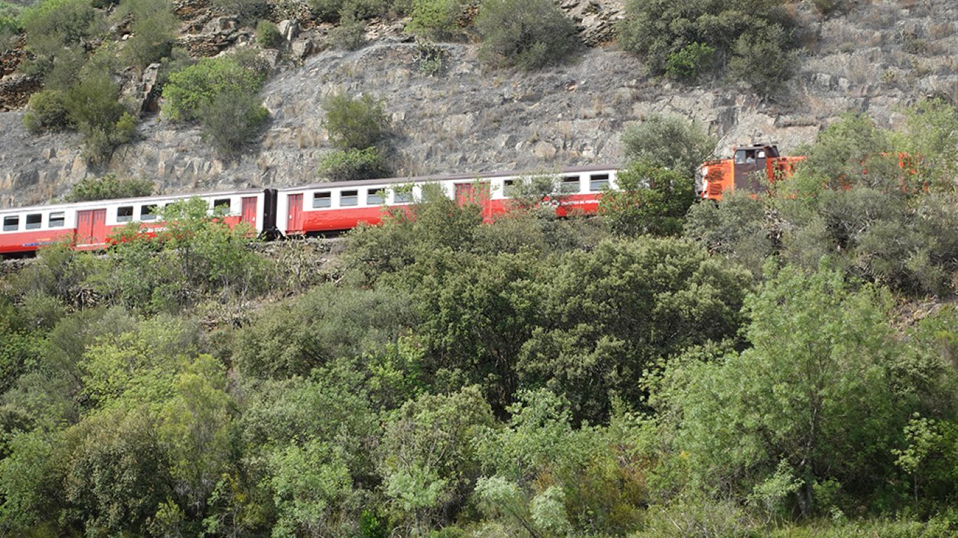Bahnstrecke oberhalb des Douro - Blick auf einen vorbeifahrenden Zug